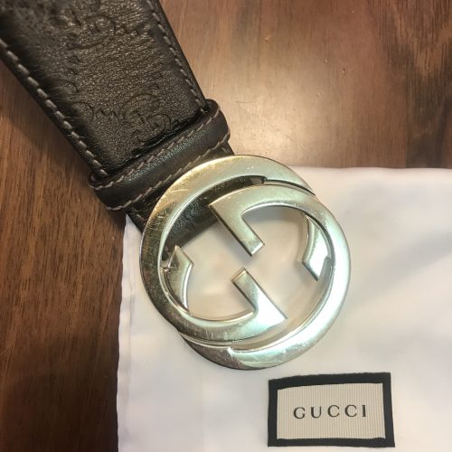 Gucci Cintura in Pelle color bronzo, Fantasia Guccissima