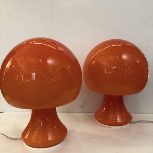 nr 2 Lampade in Vetro opalino Arancione modello Fungo